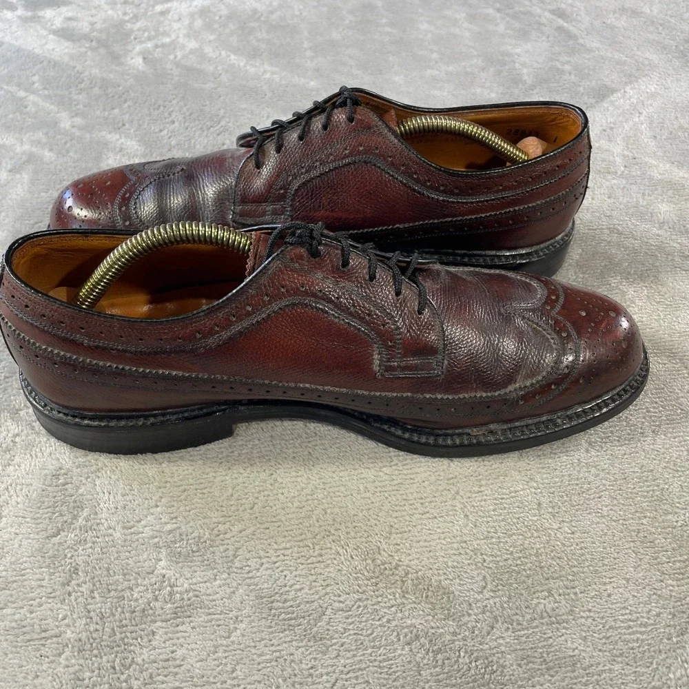 Johnston Murphy Aristocraft Wingtip Blucher Shoes Mens 9 Burgundy Leather Office